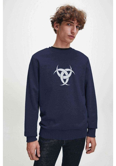 Göktürk Teşkilatı Mahsusa Baskılı Indigo Erkek Örme Sweatshirt