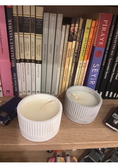 Dekoratif Beton Mum El Yapımı Tırtıklı Desen Beyaz 100 Gr