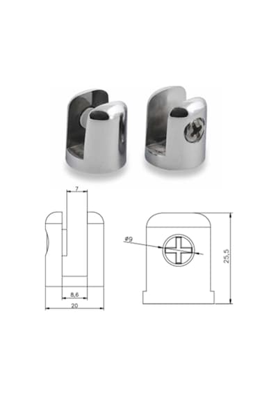 2 Adet Yuvarlak Cam Raf Tutucu Etejer 7 Mm Parlak Krom Metal