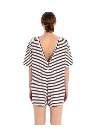 Inguz Stripe %100 Pamuk Şort Tulum Siyah - Beyaz