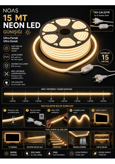 Noas 15 Metre Neon Led 3200k Gün Işığı 220v 15 Metre Kablolu Fişli Tak Çalıştır Esnek Hortum Led Ip65 Iç Dış Mekan Dekoratif Aydınlatma Montaj Aparatı Dahil Günışığı 3000-3200K Noas 15 Metre Neon Led 3200k Gün Işığı 220v 15 Metre Kablolu Fişli Tak Çalıştır Esnek Hortum Led Ip65 Iç Dış Mekan Dekoratif Aydınlatma Montaj Aparatı Dahil Günışığı 3000-3200K