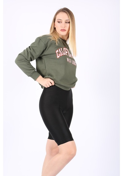 Madmext Mad Girls Haki Bisiklet Yaka Kadın Sweatshirt Mg789 Haki