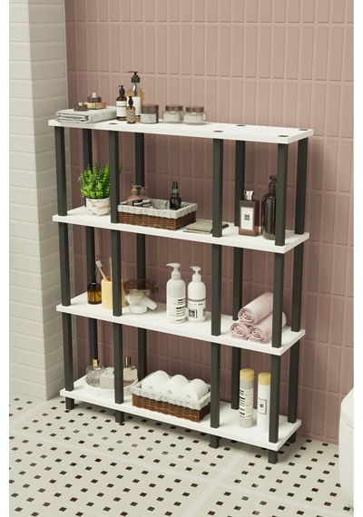 Ravina 4 Katlı Banyo Düzenleyici Çok Raflı Banyo Organizeri Çok Amaçlı Banyo Düzenleyici Beyaz