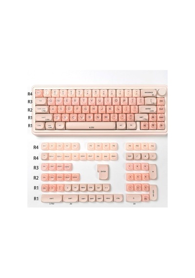 Leaven 128 Tuş Pbt Keycap Seti - Retro Yuvarlak Moa Profil Cherry Mx Uyumlu Klavye Tuşları - Bej