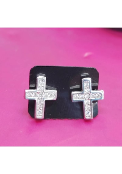 Oriental Kuyumculuk Jewellery Taşlı Gümüş Haç Küpe Gümüş