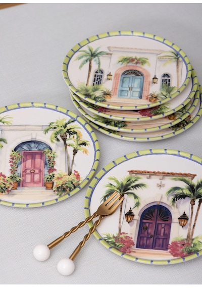 The Mia Palma Servis Tabağı 6lı Set 26 Cm Çok Renkli