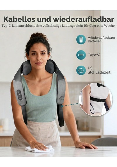 Snailax Boyun Masajı Kablosuz, Isıtmalı, Shiatsu Omuz Masajı
