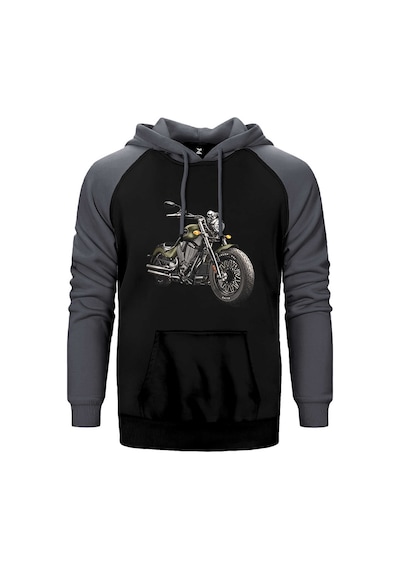 Kruvazör Motosiklet Gri Renk Reglan Kol Kapşonlu Sweatshirt Gri