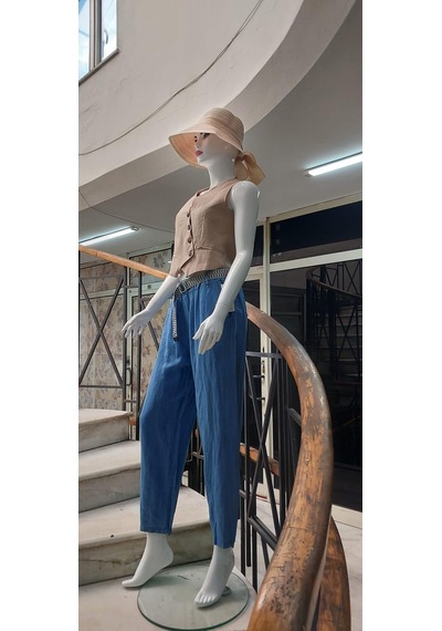 Eren Style İtalyan Kemerli Keten Pantolon-9260 İndigo Mavi İndigo
