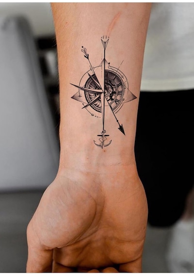 Bearpear Çapa Dövmesi, Pusula Dövmesi, Unisex Dövme, Geçici Vücut Dövmesi, Minimal Dövme Tattoo