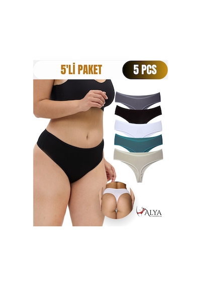Alya Underwear Kadın Külot Yüksek Bel Tanga, Toparlayıcı - 2 Siyah, 1 Beyaz, 2 Ten S, M, L, Xl, 2xl - 5 Adet Çok Renkli P10