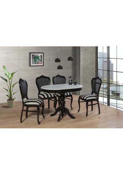 Rika Baba Ayak Oval Açılır Masa 90x130 Siyah - Beyaz