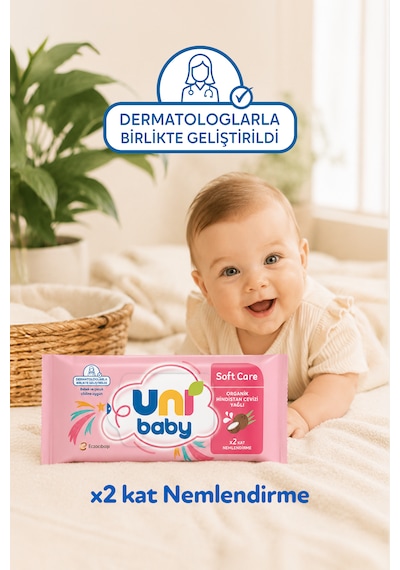 Uni Baby Soft Care Organik Hindistan Cevizi Yağlı Islak Mendil 12x50 600 Yaprak 12'li Set