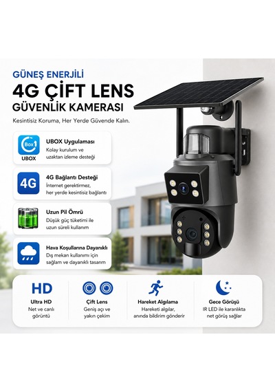 Uninet Solar Kamera 4g Sim Kartlı 10x Optik Zoomlu 2 Kameralı Dış Mekan Ip Kamera