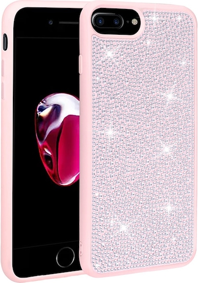 Zore Apple Uyumlu iPhone 8 Plus Kılıf Parlak Taşlı Tasarım Ston Kapak - Pembe Pembe