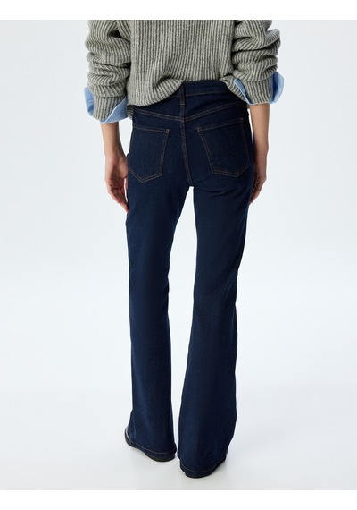 Koton İspanyol Paça Normal Bel Skinny Fit Düğmeli Kot Pantolon - Flare Jean Koyu İndigo 5wal40189md Dark Indigo İndigo