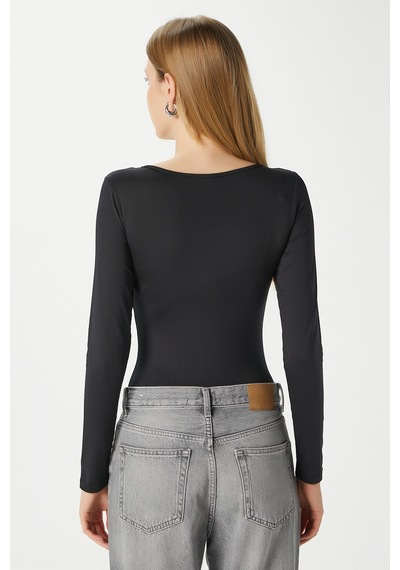 Ritnice Kadın Rich Kalp Yaka Polyamid Siyah Çıtçıtlı Body / Bluz Siyah