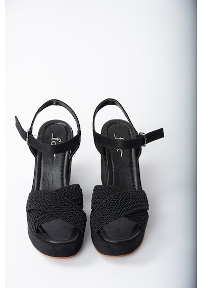 Fox Shoes Siyah Süet Kadın Dolgu Topuklu Ayakkabı K250909002