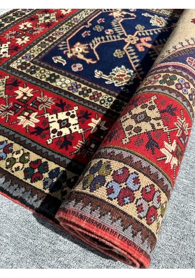 El Dokuma Büyük Seccade 135x208 Su Yeşili Lacivert Yün Namazlık