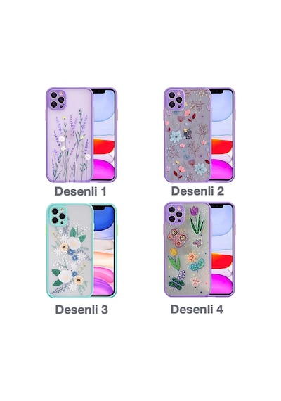 Apple iPhone Uyumlu iPhone 12 Pro 6.1inç Kamera Korumalı Çiçek Desenli Silikon Kılıf- 5775 Mor