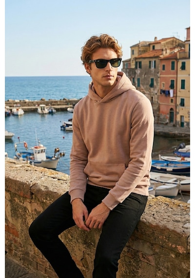 Buratti Regular Fit Kapüşonlu Kanguru Cepli Içi Tüylü Yumuşak Şardonlu Erkek Sweat 5905281 Gül