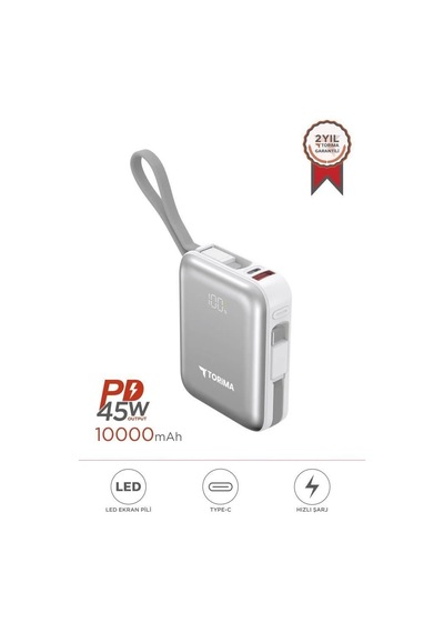Özel Seri Dijital Ekranlı Yedek Güç Powerbank 10000 Mah Trm-1018 Beyaz 45w Çok Renkli