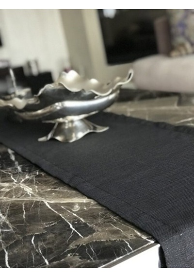 Valerium Simli Siyah Runner 40x150cm Siyah