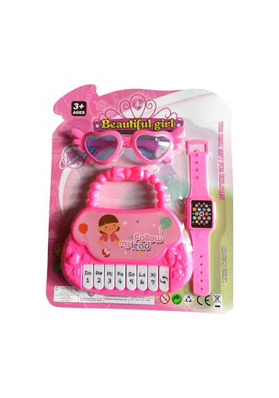 Oyuncak Mini Piyano Ve Aksesuar Seti 14 Cm Sesli Çocuk Piyanosu Pembe