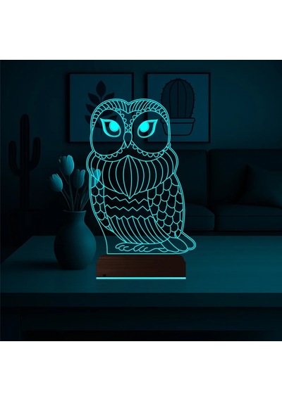 Luvivia Baykuş Tasarım 3d Lamba - Masa Gece Lambası V5 Şeffaf