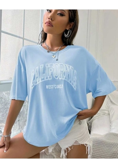 Kozia Outdoors Malkoçbey Los Angeles Baskili Oversize Unisex Basic T-shirt Mavi Kozia Outdoors Malkoçbey Los Angeles Baskili Oversize Unisex Basic T-shirt Mavi