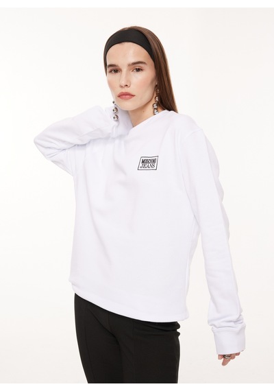 Moschino Jeans Bisiklet Yaka Düz Beyaz Kadın Sweatshırt A1713
