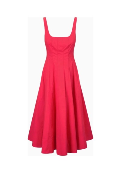 Staud Wells Dress, Midi A - Kesim Elbise, Günlük Ve Özel Etkinlikler Için Şık Kırmızı