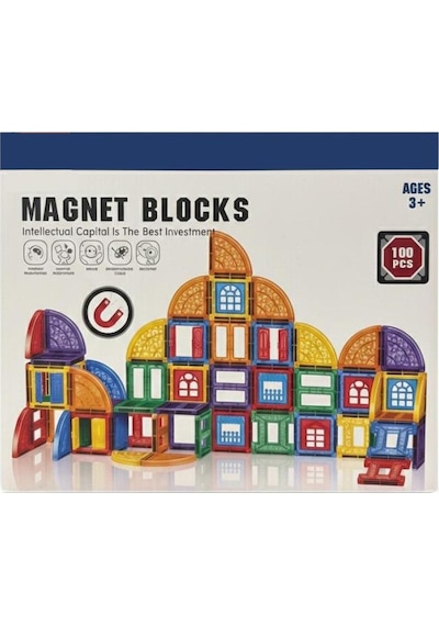 Geometrik Şekilli Manyetik Yapı Blokları - 3 Boyutlu Mıknatıslı Yapı Oyun Seti 100 Parça
