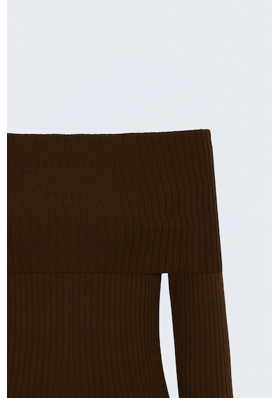 Sateen Madonna Yaka Triko Kazak Kahverengi