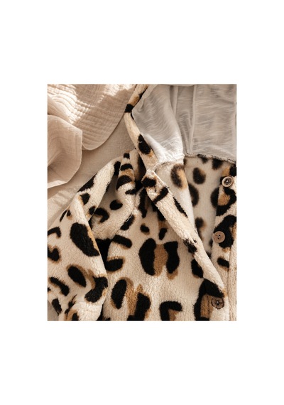 Omeca Concept Leopar Desenli Kapüşonlu Peluş Kız Çocuk Mont Kahverengi