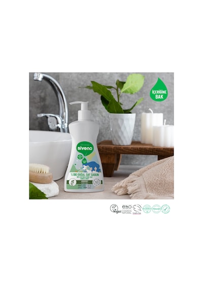 Siveno %100 Doğal Sıvı Kastil Sabun Defne Yağlı Nemlendirici Bitkisel Vegan 300 ML