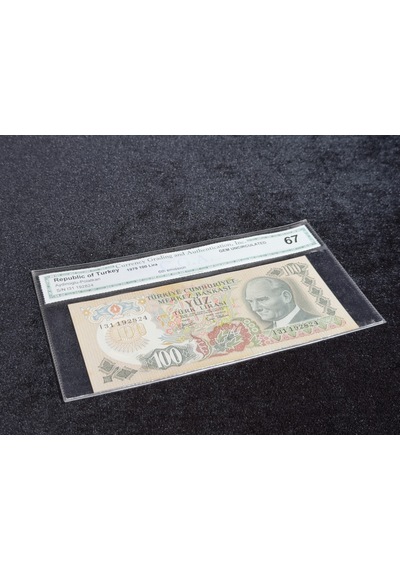 Türkiye 1979 100 Türk Lirası 6. Emisyon Cga 67 Gem Uncırculated Atatürk & Ağrı Dağı