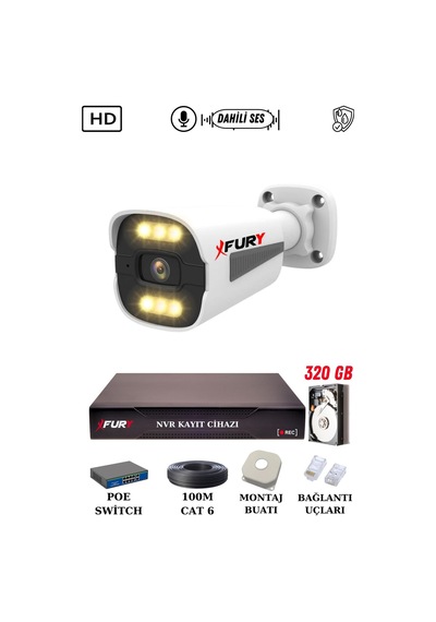Fury 1 Kameralı Ip Güvenlik Kamerası Seti Sesli 4mp Gece Renkli Su Geçirmez 1506s 320gb