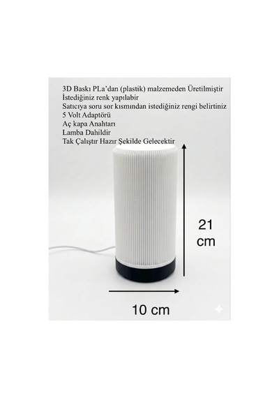 Minimalist Tasarım 3d Baskı Masa Lambası Led Işıklı Dekoratif Lamba 21 Cm Siyah