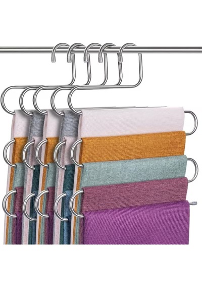 Metal Pantolon Eşarp Askısı 5 Katlı Boncuk Uçlu, Katmanlı Pantolon Organizatör 1 Adet Metal Metalik Diğer