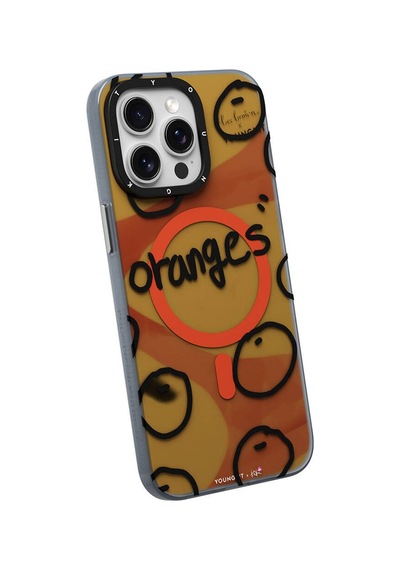 Apple Uyumlu iPhone 15 Pro Max Kılıf Magsafe Özellikli Bee Brown Tasarımlı Youngkit Funny Serisi Turuncu