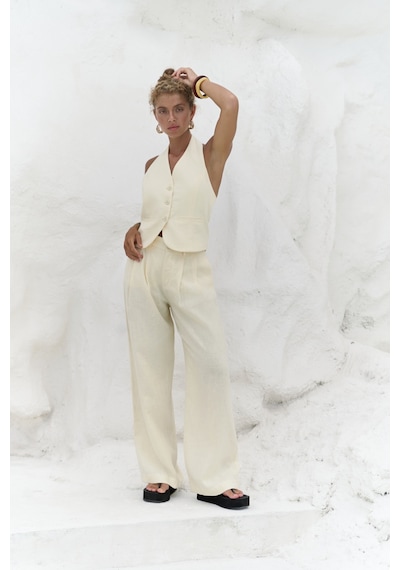 Mai Collection Mai Studios Co. Dena Sırt Dekolteli Sarı Keten Yelek Pantolon Takım Sarı Mai Collection Mai Studios Co. Dena Sırt Dekolteli Sarı Keten Yelek Pantolon Takım Sarı