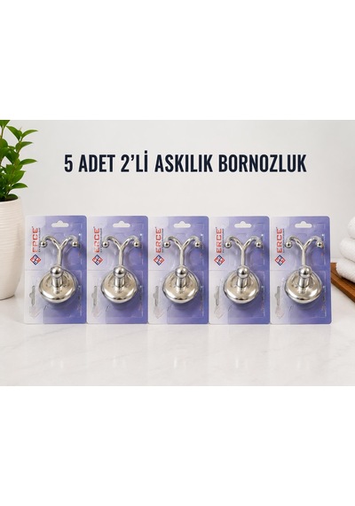 İkili Askılık Bornozluk 5 Adet Krom