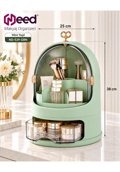 Need Oval Çift Kapaklı Çekmeceli Makyaj Ve Kozmetik Organizeri Mint Yeşil Nd-539-grn