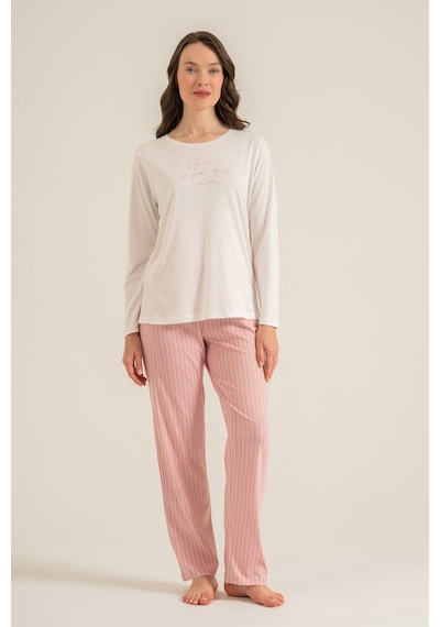 Pierre Cardin Kadın Have A Super Day Beyaz Uzun Kol Pijama Takım Pc9294-s-v2 Pc9294-s-v2