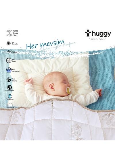 Huggy %100 Yeni Zelanda Kuzu Yünü Bebek Yorganı 75x125 Cm