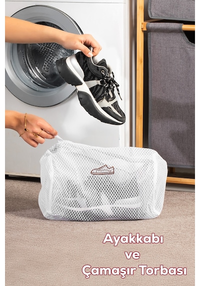 Porsima 3128 Çamaşır Yıkama Filesi Fermuarlı Bölmeli Ayakkabı Yıkama Filesi Deforme Önleyici Torba File Beyaz