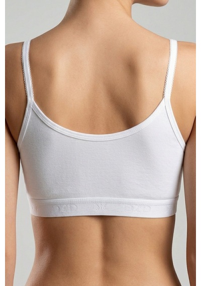 Mataş Kadın İnce İp Askılı Pedli Pamuklu Büstiyer Crop Bralette Beyaz