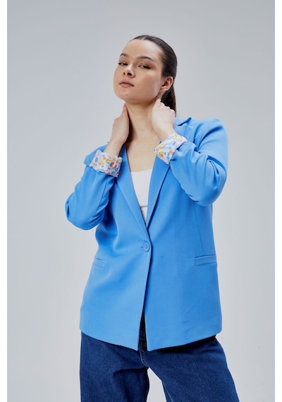 Koyu Mavi Kruvaze Yaka Kolu Katlama Detaylı Regular Vatkalı Blazer Ceket Mavi