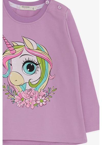 Breeze Kız Çocuk Uzun Kollu Tişört Unicorn Baskılı 1.5-5 Yaş, Lila Breeze Kız Çocuk Uzun Kollu Tişört Unicorn Baskılı 1.5-5 Yaş, Lila